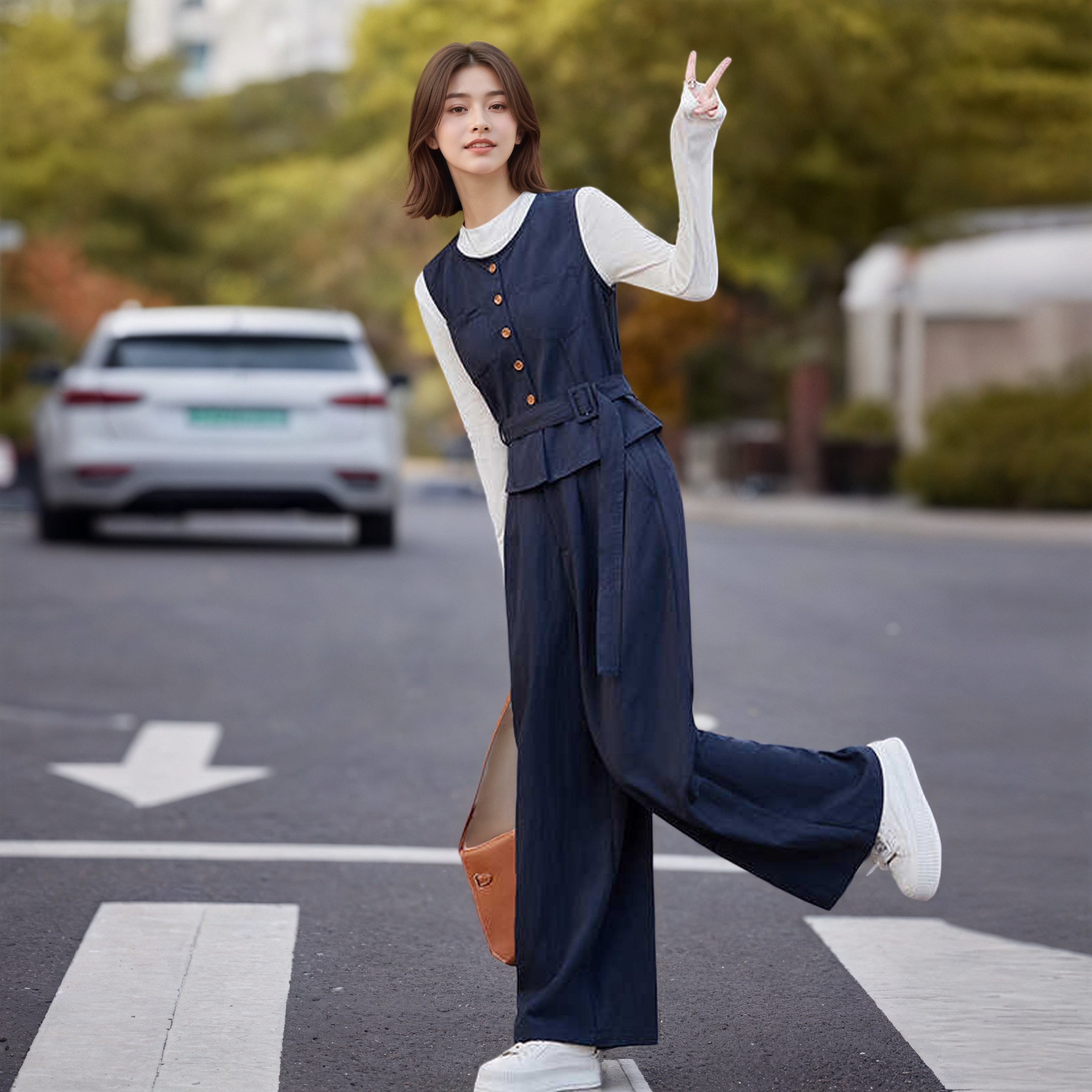 2026 New Hong Kong Style Retro Fashion Three-Piece Set Women’s Spring Autumn Slimming Vest Wide-Leg Pants Trendy