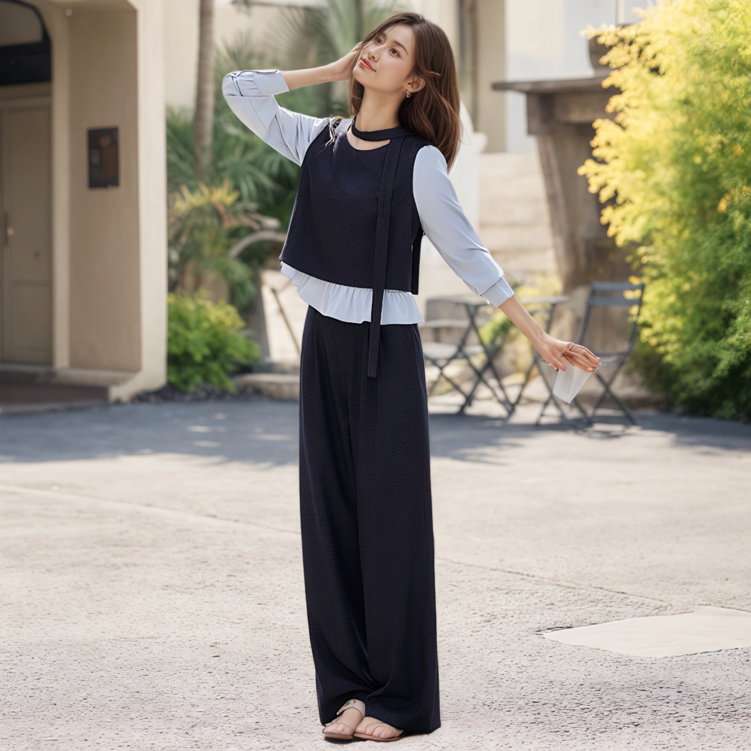 Women’s Korean Style Two-Piece Set with Vest and Wide-Leg Pants 2025 Early Autumn