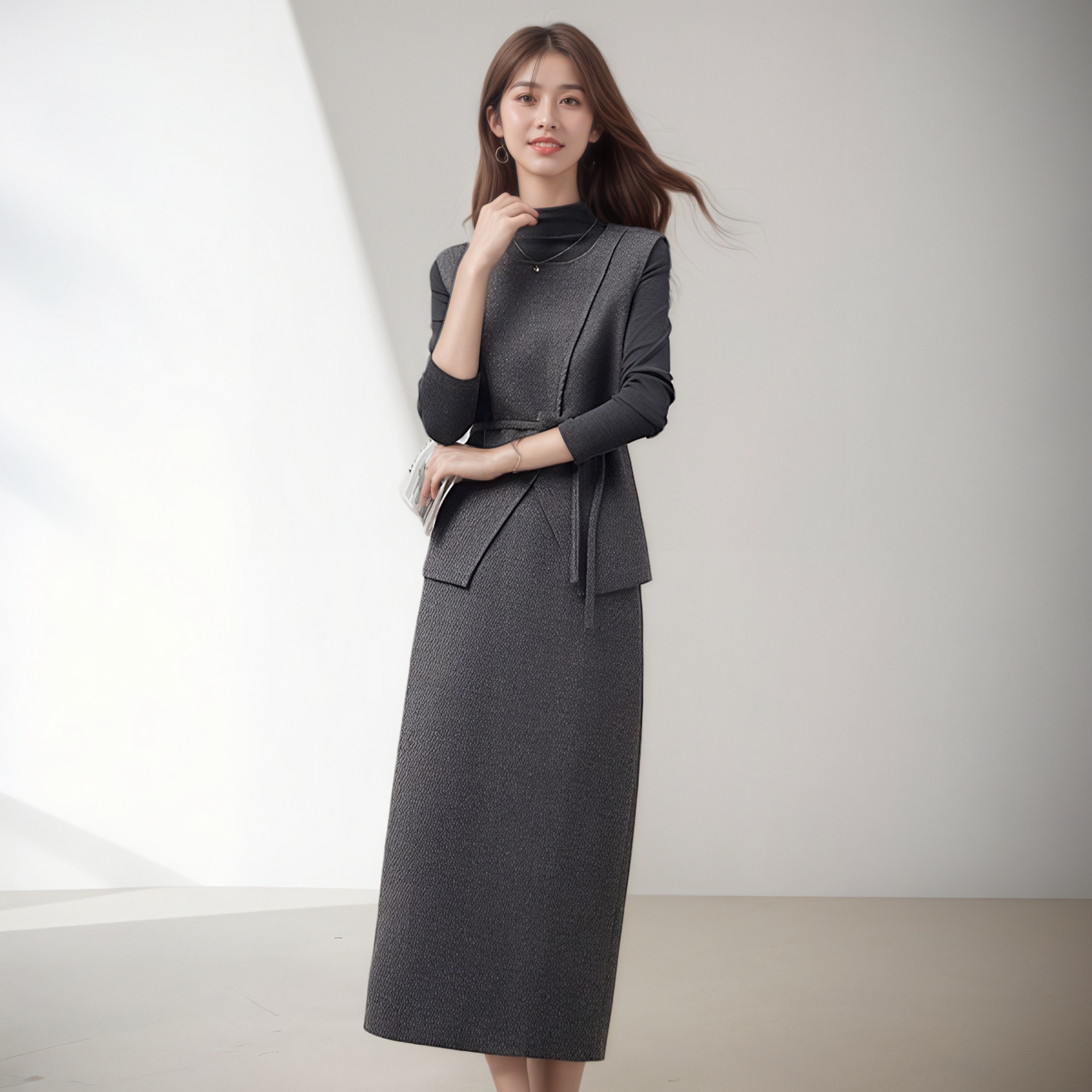Women’s Tweed Skirt Vest Set Korean Style 3-Piece Outfit for Fall Winter