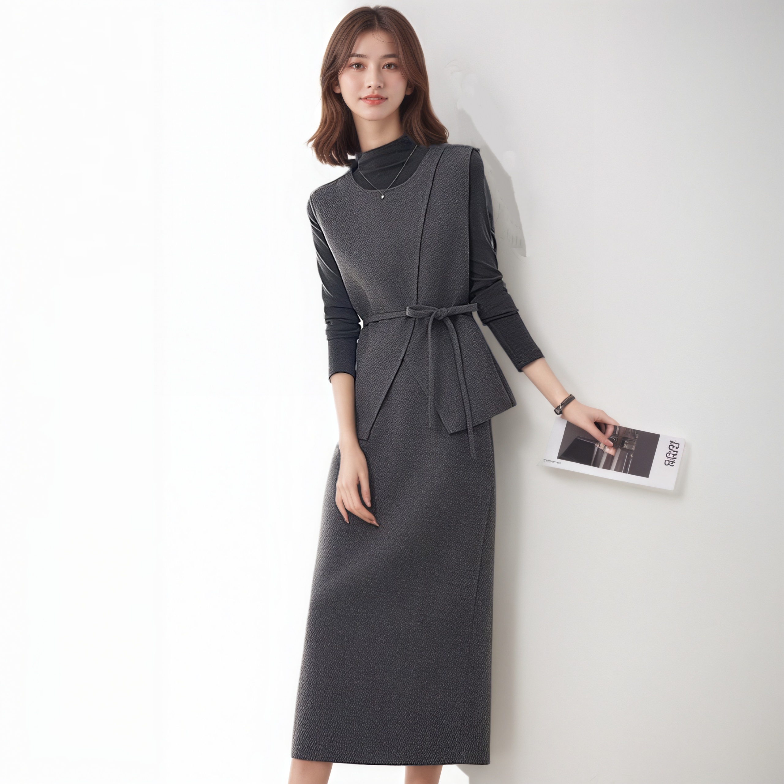Women’s Tweed Skirt Vest Set Korean Style 3-Piece Outfit for Fall Winter