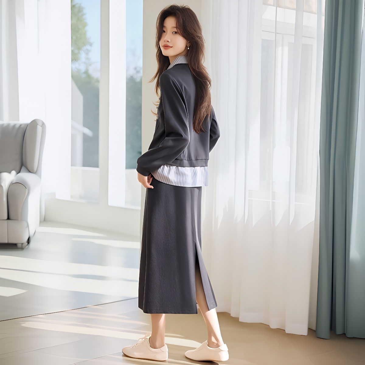 Color Block Patchwork New Chinese Style Hoodie and Skirt Set 2026 Fall Winter Fashion Two-Piece Women’s Trendy