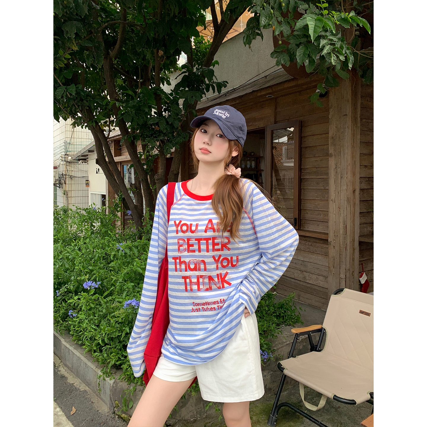 Korean Letter Print Striped Long Sleeve Sun Protection Shirt Women Summer New Round Neck Lightweight Top