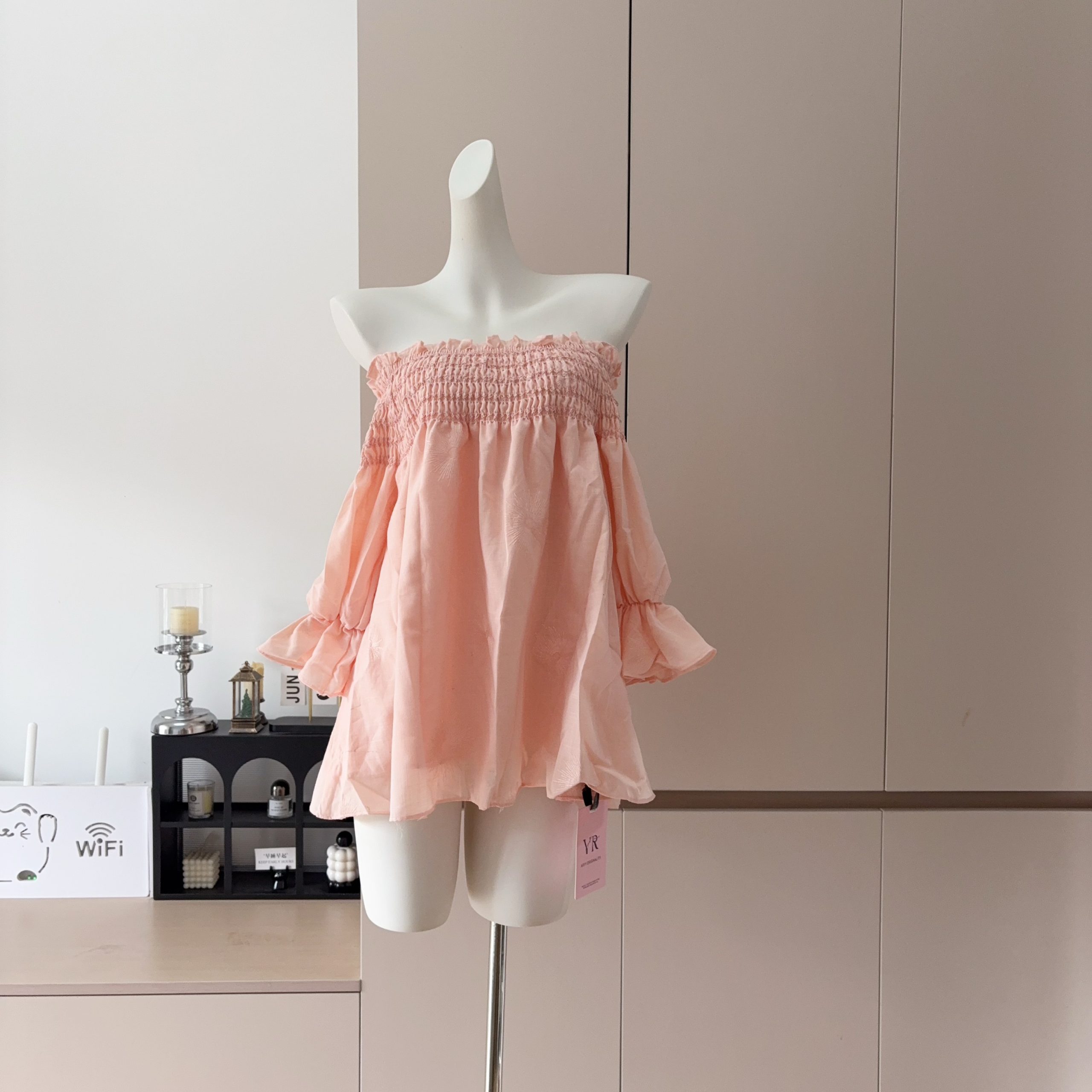 Women's Ramie Off-Shoulder Embroidered Ruffle Sleeve Top Summer Resort Style - Image 4