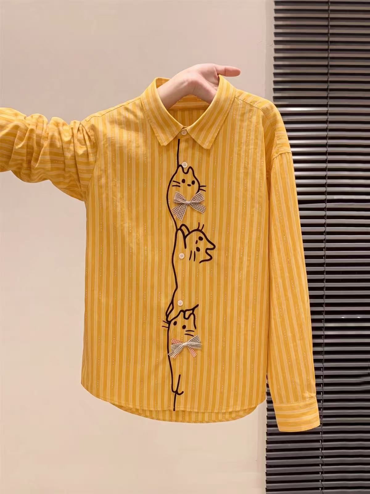Women's Cartoon Embroidered Plaid Long Sleeve Shirt - Image 3