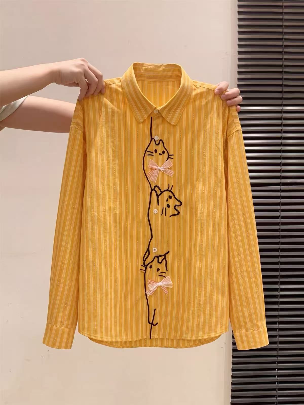 Women's Cartoon Embroidered Plaid Long Sleeve Shirt - Image 4