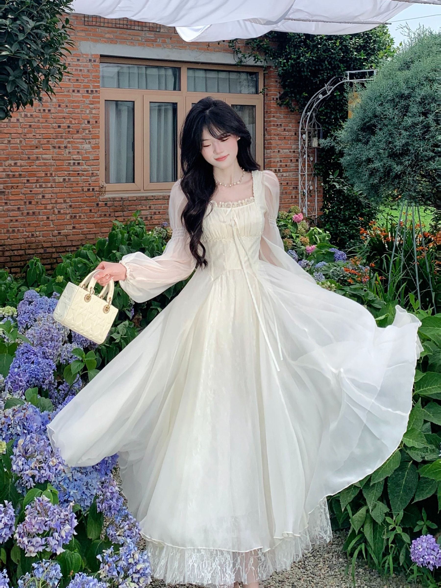Blovelan Moonlight French Square Neck Princess Dress